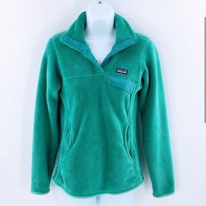 Patagonia Women Re-Tool Snap T Pullover Teal Green Polartec Sherpa Fleece Small